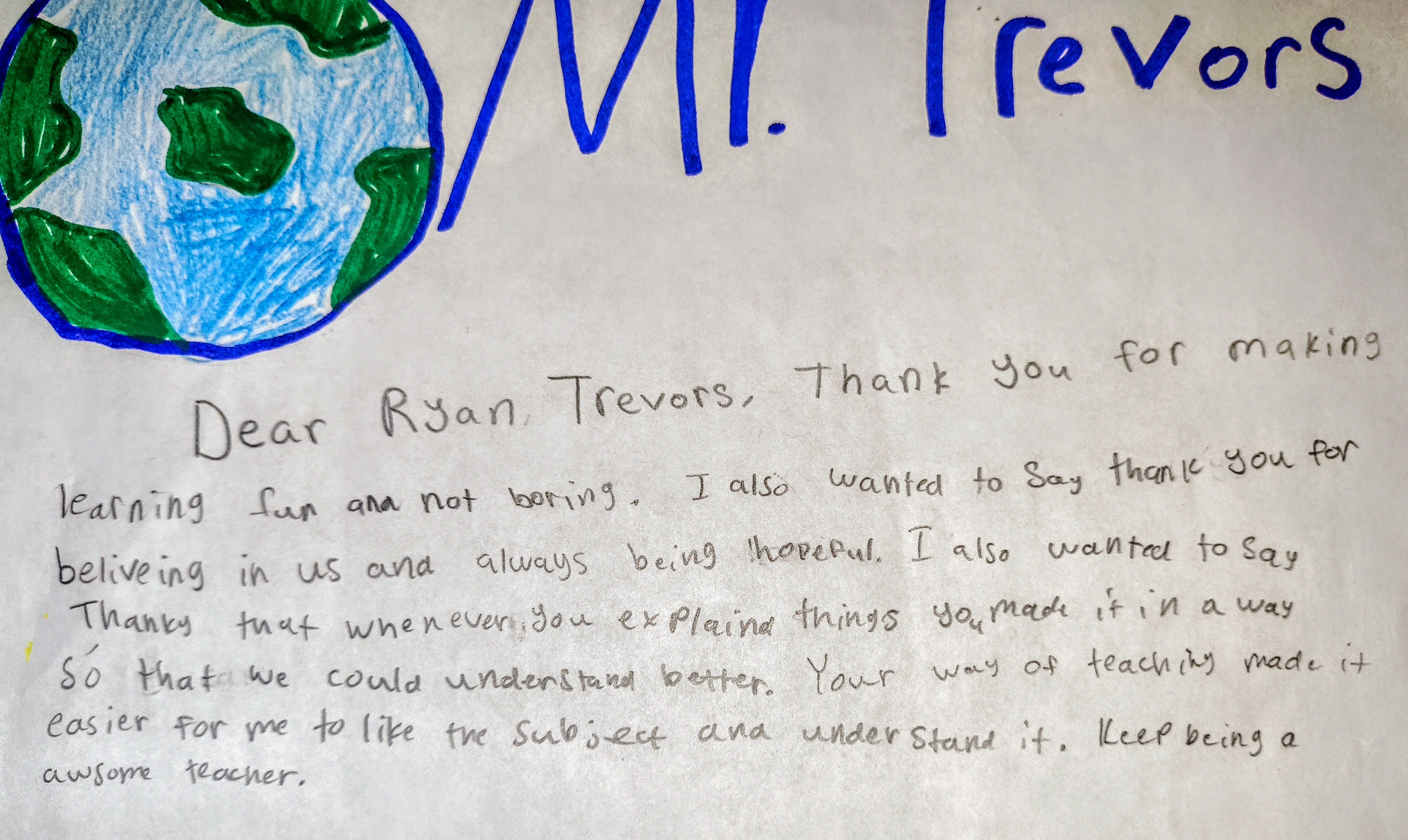 Handwritten student letter from Alison