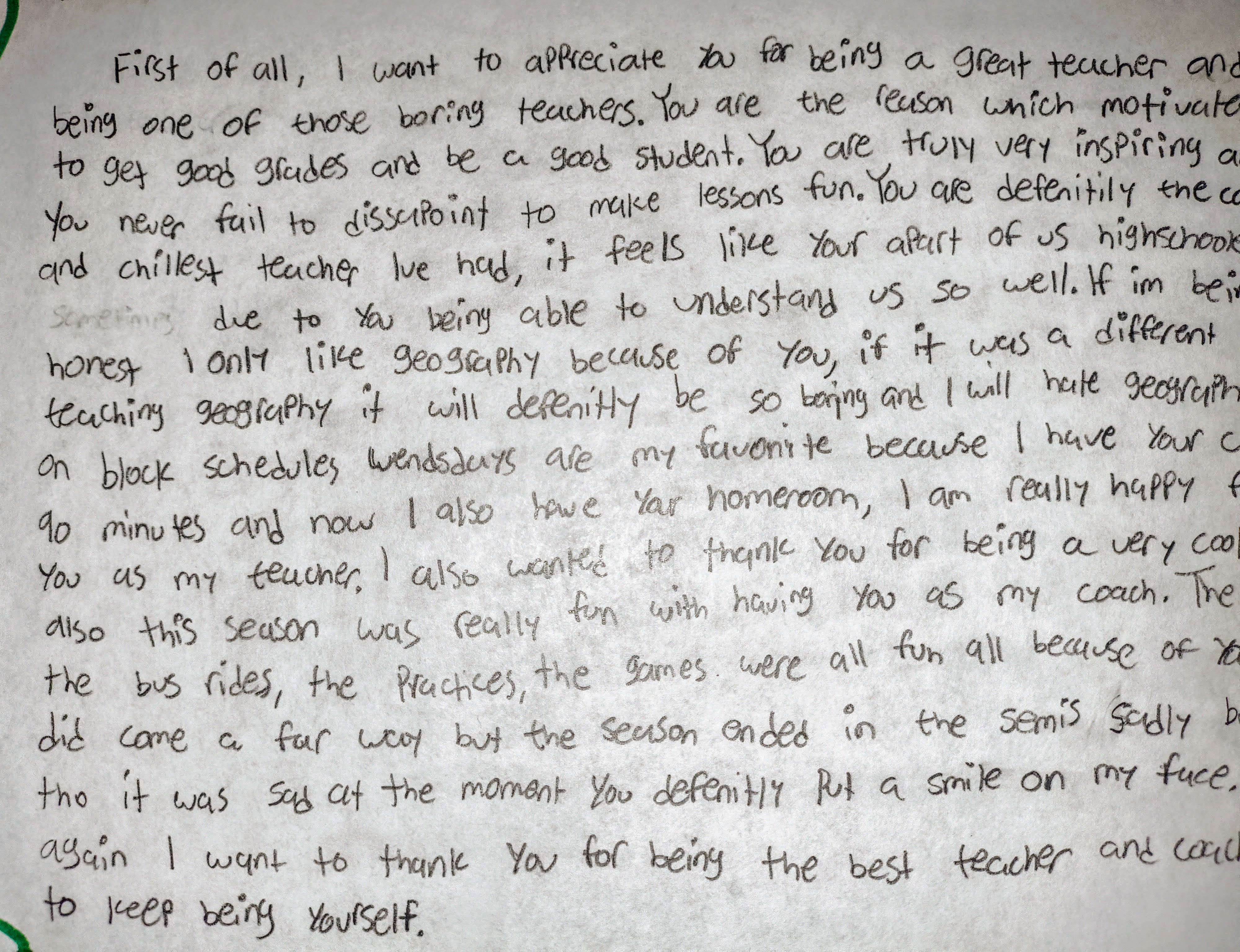 Handwritten student letter from Jayden