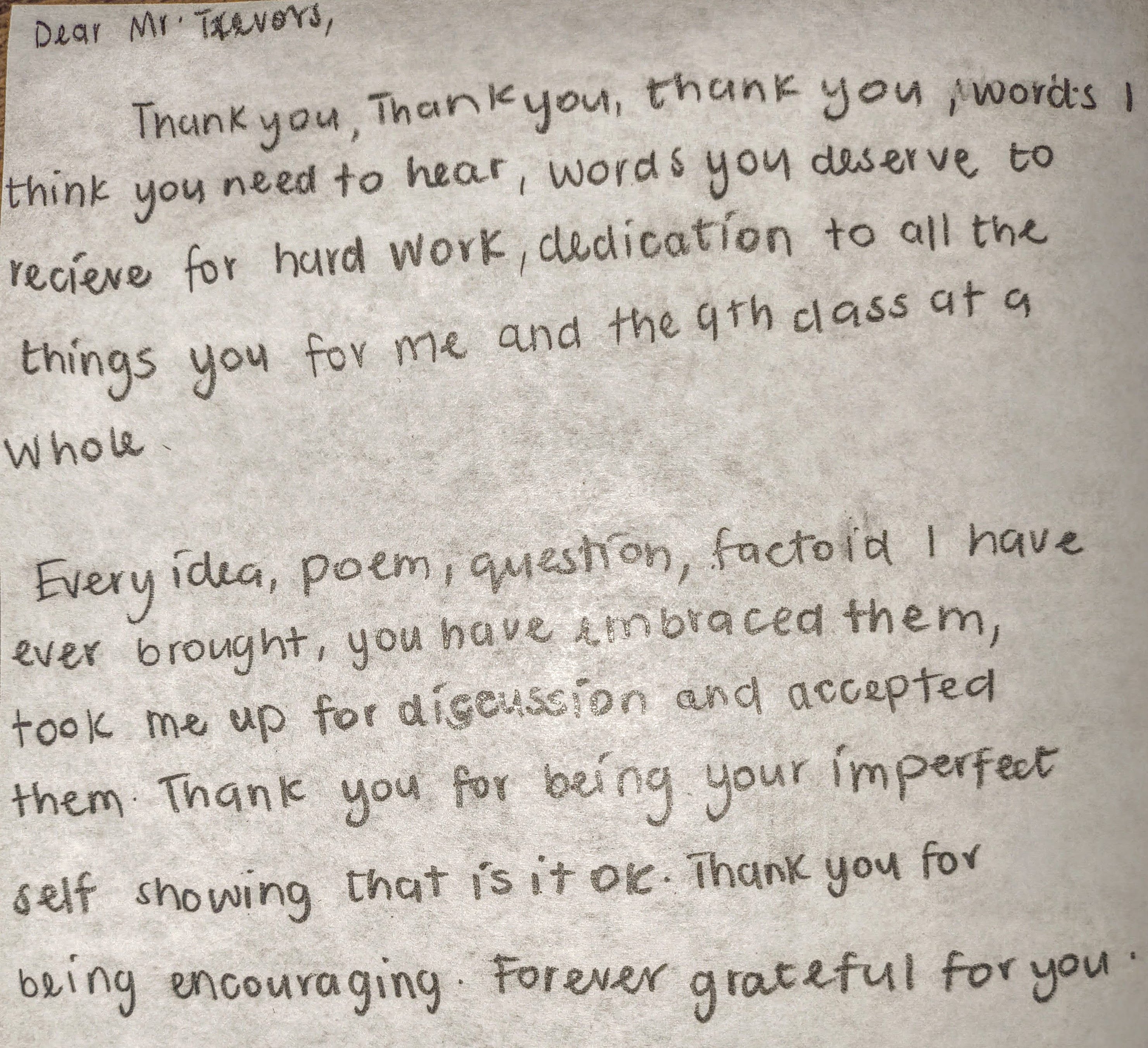 Handwritten student letter from Priscilla