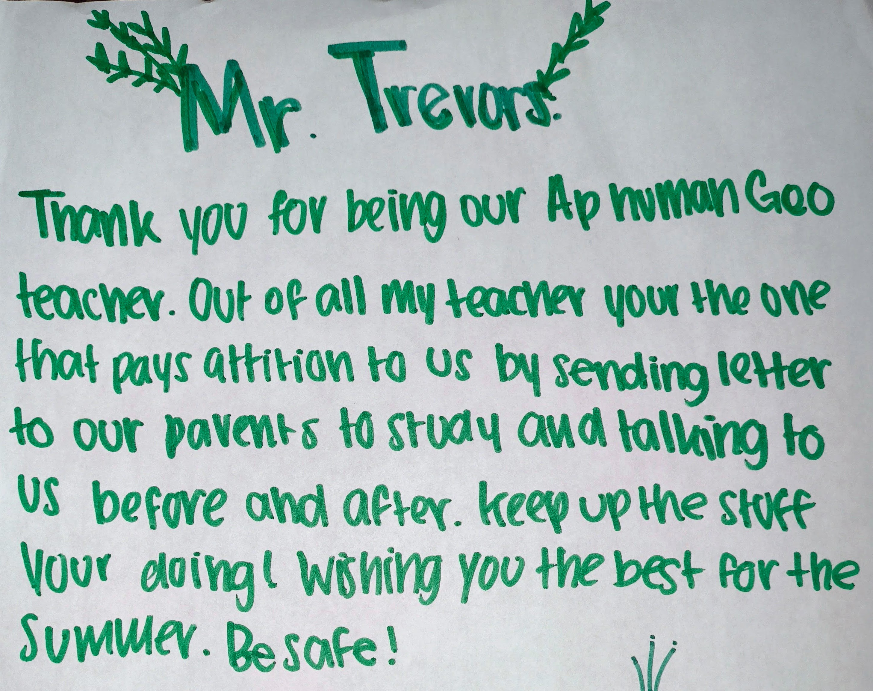 Handwritten student letter from Allison