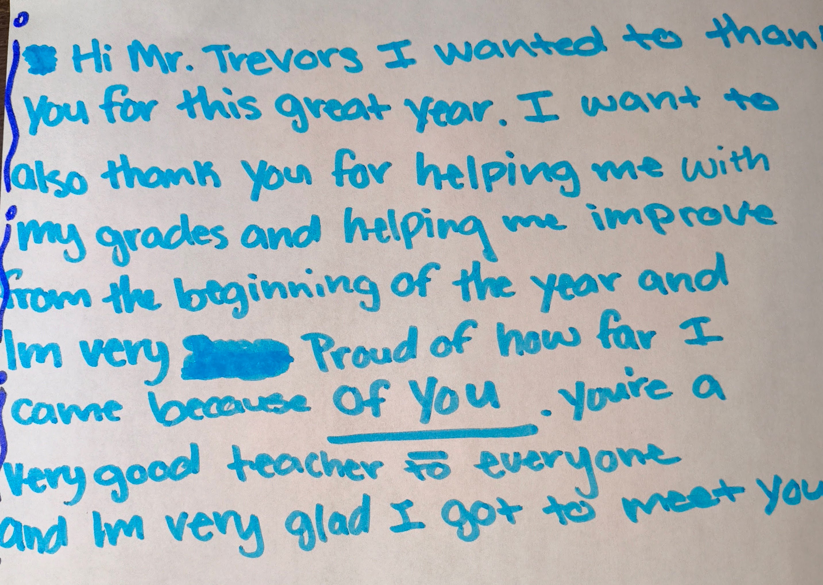 Handwritten student letter from Alessandra