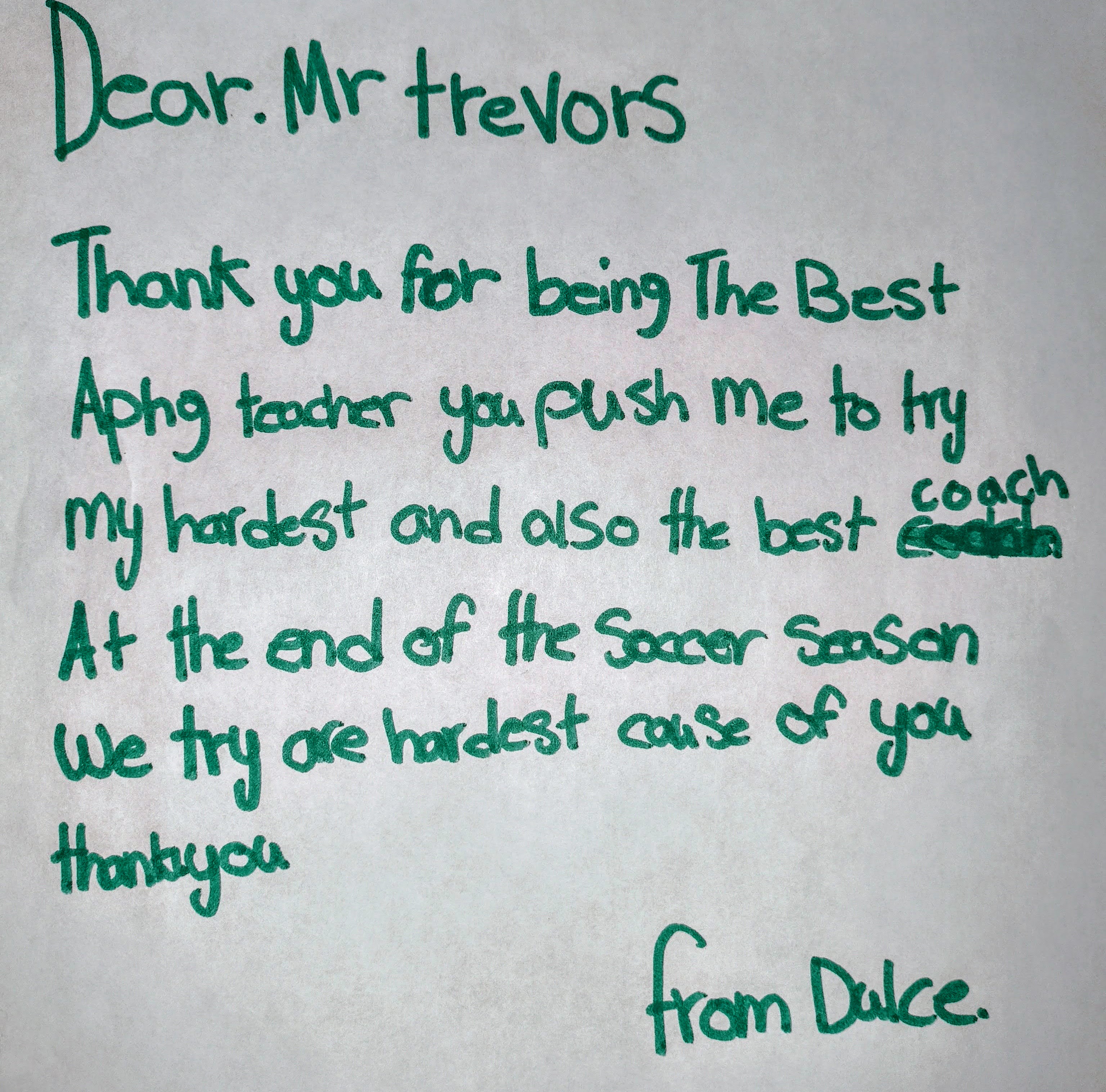 Handwritten student letter from Dulce